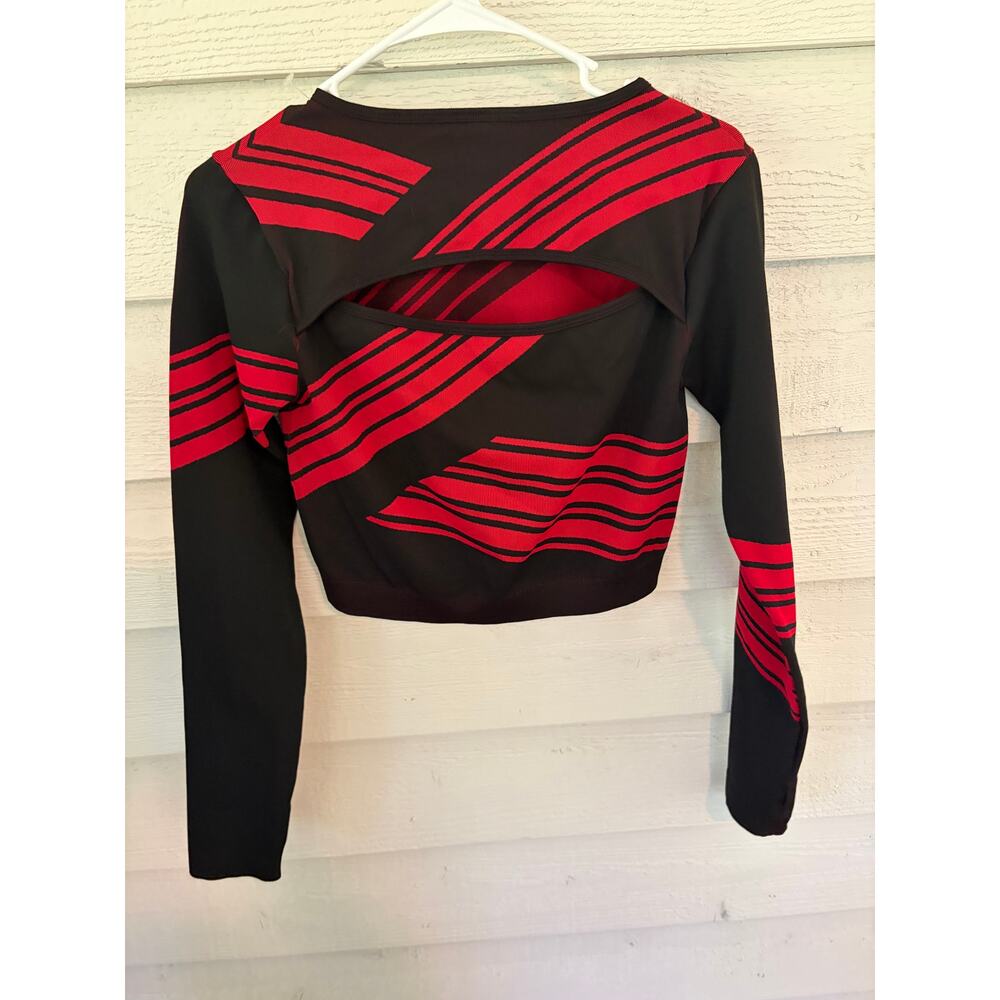 Sports Illustrated Black Red Striped Crop Top Open Back Size L - Picture 4 of 4